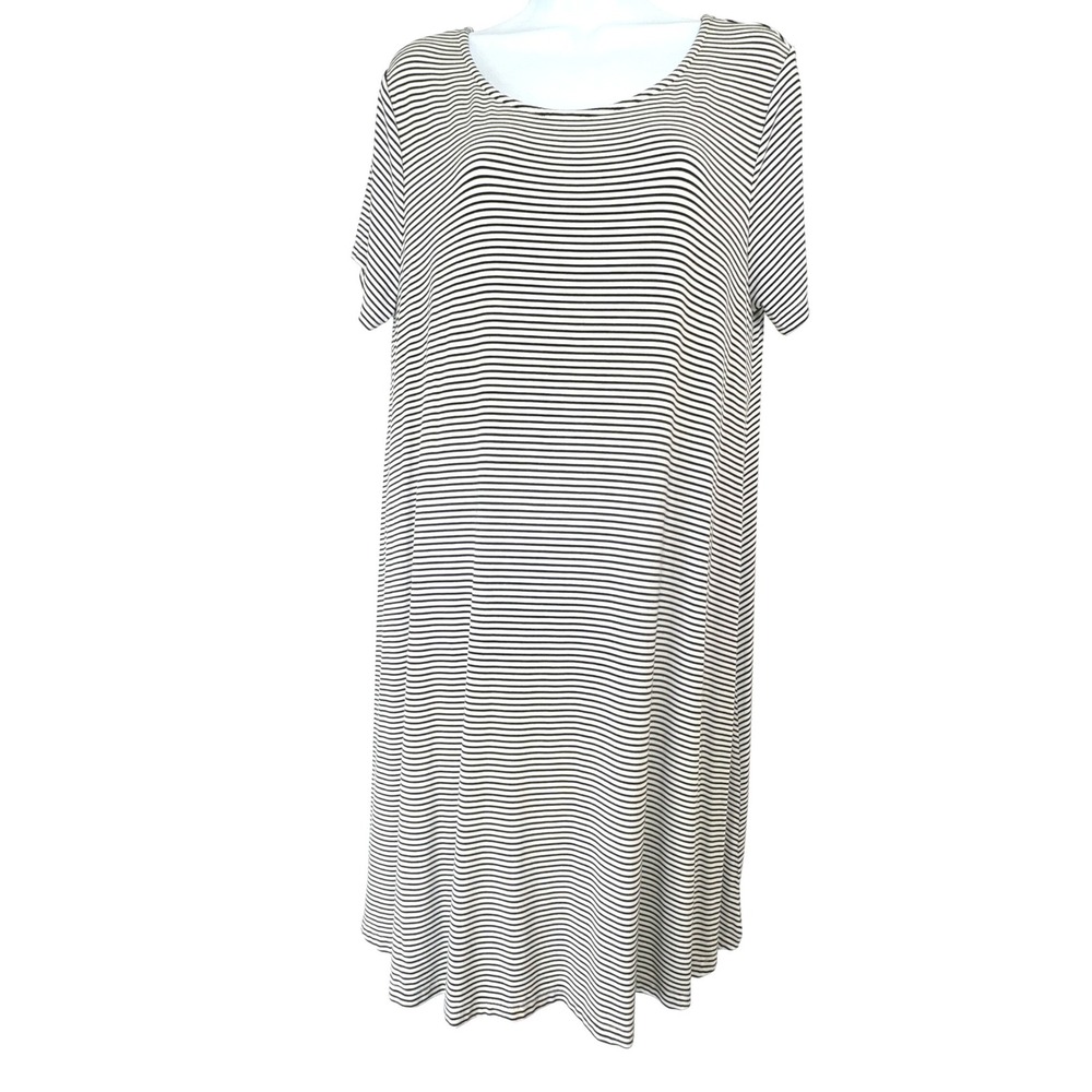 Old Navy Striped Swing Dress Large Black White‎ Short Sleeve Scoop Neck